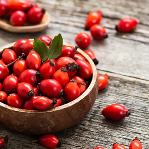 Hagebutten in Holzschale